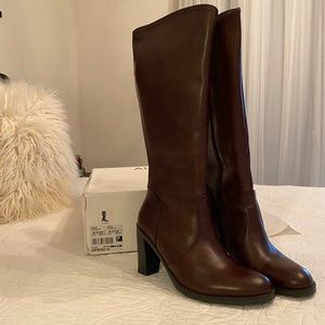 Brown leather knee-high boots